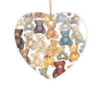 Ttkjshmgc Colorful Bears -Print Acrylic Heart Pendant Gold Lanyard, Custom Christmas Ornaments For Tree Wedding Party Decor.