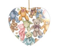 Ttkjshmgc Colorful Bears -Print Acrylic Heart Pendant Gold Lanyard, Custom Christmas Ornaments For Tree Wedding Party Decor.