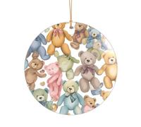 Ttkjshmgc Colorful Bears -Print Acrylic Round Pendant Gold Lanyard, Custom Christmas Ornaments For Tree Wedding Party Decor.
