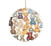 Ttkjshmgc Colorful Bears -Print Acrylic Round Pendant Gold Lanyard, Custom Christmas Ornaments For Tree Wedding Party Decor.