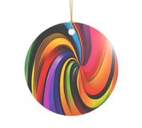 Ttkjshmgc Colorful Rainbow -Print Acrylic Round Pendant Gold Lanyard, Custom Christmas Ornaments For Tree Wedding Party Decor.