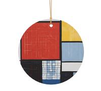 Ttkjshmgc Composition in Red Yellow Blue and Black -Print Round Aluminum Pendants Bulk Custom Christmas Aluminum Ornaments For Diy Multi-Size Decorative Tags For Events Crafting. 10cm