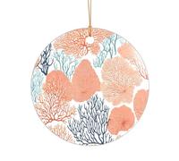Ttkjshmgc Coral Reef -Print Acrylic Round Pendant Gold Lanyard, Custom Christmas Ornaments For Tree Wedding Party Decor.