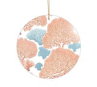 Ttkjshmgc Coral Reef -Print Acrylic Round Pendant Gold Lanyard, Custom Christmas Ornaments For Tree Wedding Party Decor.