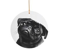 Ttkjshmgc Cute Black Pug Dog -Print Round Aluminum Pendants Bulk Custom Christmas Aluminum Ornaments For Diy Multi-Size Decorative Tags For Events Crafting. 8cm