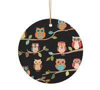 Ttkjshmgc Cute Brown Cartoon Owls -Print Round Aluminum Pendants Bulk Custom Christmas Aluminum Ornaments For Diy Multi-Size Decorative Tags For Events Crafting. 10cm