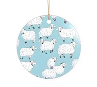 Ttkjshmgc Cute Cartoon Sheep -Print Acrylic Round Pendant Gold Lanyard, Custom Christmas Ornaments For Tree Wedding Party Decor.