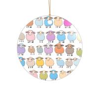 Ttkjshmgc Cute colorful sheep cartoon pattern -Print Acrylic Round Pendant Gold Lanyard, Custom Christmas Ornaments For Tree Wedding Party Decor.