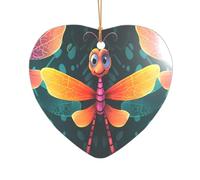Ttkjshmgc Cute Dragonfly -Print Acrylic Heart Pendant Gold Lanyard, Custom Christmas Ornaments For Tree Wedding Party Decor.