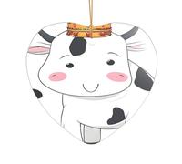 Ttkjshmgc Dairy Cow -Print Acrylic Heart Pendant Gold Lanyard, Custom Christmas Ornaments For Tree Wedding Party Decor.