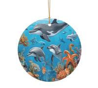 Ttkjshmgc Dolphins Sea Turtle Octopus Coral Reef -Print Round Aluminum Pendants Bulk Custom Christmas Aluminum Ornaments For Diy Multi-Size Decorative Tags For Events Crafting. 10cm