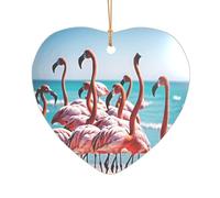 Ttkjshmgc Flamingos on the Beach -Print Acrylic Heart Pendant Gold Lanyard, Custom Christmas Ornaments For Tree Wedding Party Decor.