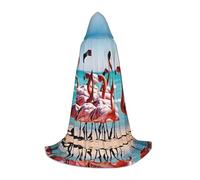 Ttkjshmgc Flamingos on the Beach -Print Youth Hooded Cape - Printed Adjustable Cloak For Teens, Halloween Adventures, Parties & Festive Apparel With Easy Wear.