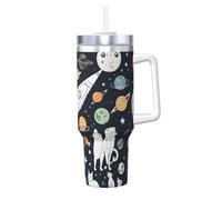 Ttkjshmgc Fun cat Astronaut -Print 40Oz Tumbler with Handle Double-Wall Insulated Stainless Steel Cup for Car Travel Office Outdoor Gift.