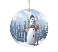 Ttkjshmgc Hardworking snowman -Print Acrylic Round Pendant Gold Lanyard, Custom Christmas Ornaments For Tree Wedding Party Decor.