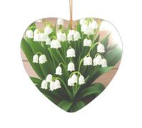 Ttkjshmgc Lilies of the Valley -Print Acrylic Heart Pendant Gold Lanyard, Custom Christmas Ornaments For Tree Wedding Party Decor.