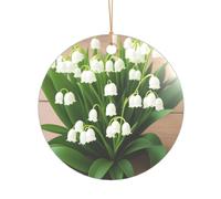 Ttkjshmgc Lilies of the Valley -Print Acrylic Round Pendant Gold Lanyard, Custom Christmas Ornaments For Tree Wedding Party Decor.