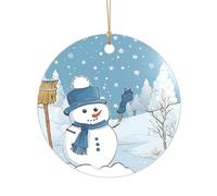 Ttkjshmgc Merry Xmas Snowmen -Print Acrylic Round Pendant Gold Lanyard, Custom Christmas Ornaments For Tree Wedding Party Decor.
