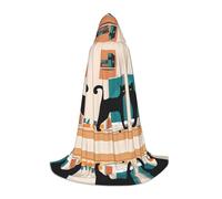 Ttkjshmgc Mid-Century Modern Art Cat -Print Youth Hooded Cape - Printed Adjustable Cloak For Teens, Halloween Adventures, Parties & Festive Apparel With Easy Wear.