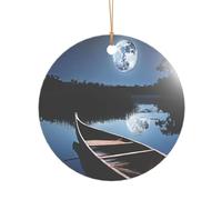 Ttkjshmgc Moonlit Canoe Allagash River -Print Acrylic Round Pendant Gold Lanyard, Custom Christmas Ornaments For Tree Wedding Party Decor.