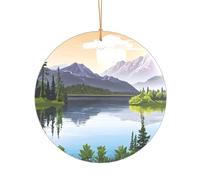 Ttkjshmgc Mountain Lake View Sunny Day Nature -Print Acrylic Round Pendant Gold Lanyard, Custom Christmas Ornaments For Tree Wedding Party Decor.