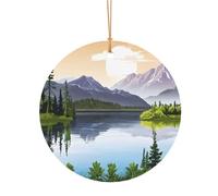 Ttkjshmgc Mountain Lake View Sunny Day Nature -Print Round Aluminum Pendants Bulk Custom Christmas Aluminum Ornaments For Diy Multi-Size Decorative Tags For Events Crafting. 10cm