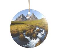 Ttkjshmgc Mountain Waterfall -Print Acrylic Round Pendant Gold Lanyard, Custom Christmas Ornaments For Tree Wedding Party Decor.