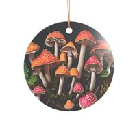 Ttkjshmgc Mushroom -Print Acrylic Round Pendant Gold Lanyard, Custom Christmas Ornaments For Tree Wedding Party Decor.
