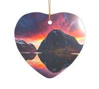Ttkjshmgc Norway Islands -Print Acrylic Heart Pendant Gold Lanyard, Custom Christmas Ornaments For Tree Wedding Party Decor.