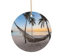 Ttkjshmgc Paradise Beach with Hammock Coconut Palm Trees -Print Round Aluminum Pendants Bulk Custom Christmas Aluminum Ornaments For Diy Multi-Size Decorative Tags For Events Crafting. 8cm