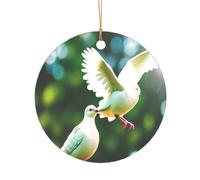 Ttkjshmgc Pigeons -Print Acrylic Round Pendant Gold Lanyard, Custom Christmas Ornaments For Tree Wedding Party Decor.