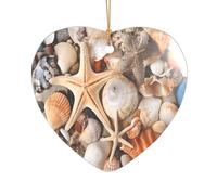 Ttkjshmgc Seashell Landscape On The Beach -Print Acrylic Heart Pendant Gold Lanyard, Custom Christmas Ornaments For Tree Wedding Party Decor.