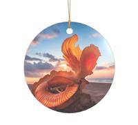 Ttkjshmgc Shell on the Beach -Print Acrylic Round Pendant Gold Lanyard, Custom Christmas Ornaments For Tree Wedding Party Decor.