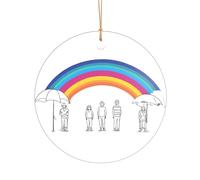 Ttkjshmgc Small rainbow -Print Acrylic Round Pendant Gold Lanyard, Custom Christmas Ornaments For Tree Wedding Party Decor.