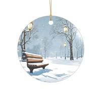 Ttkjshmgc Snow Falling in The Park -Print Acrylic Round Pendant Gold Lanyard, Custom Christmas Ornaments For Tree Wedding Party Decor.