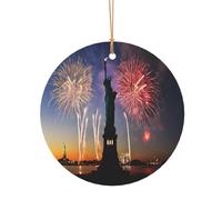 Ttkjshmgc Statue of Liberty Flag -Print Round Aluminum Pendants Bulk Custom Christmas Aluminum Ornaments For Diy Multi-Size Decorative Tags For Events Crafting. 8cm