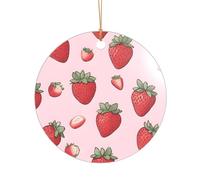 Ttkjshmgc Strawberry pattern -Print Acrylic Round Pendant Gold Lanyard, Custom Christmas Ornaments For Tree Wedding Party Decor.