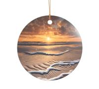 Ttkjshmgc Sunset beach -Print Acrylic Round Pendant Gold Lanyard, Custom Christmas Ornaments For Tree Wedding Party Decor.