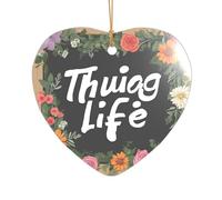 Ttkjshmgc Thug Life Flowers -Print Acrylic Heart Pendant Gold Lanyard, Custom Christmas Ornaments For Tree Wedding Party Decor.