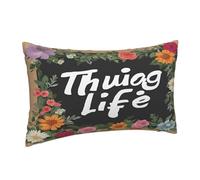 Ttkjshmgc Thug Life Flowers -Print Imitation Linen Pillow Cover Set Of 2, 12x20 Inch Hidden Zipper, Reversible Decorative For Indoor Outdoor Use