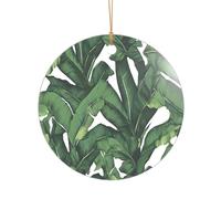 Ttkjshmgc Tropical Banana Palm Leaf -Print Acrylic Round Pendant Gold Lanyard, Custom Christmas Ornaments For Tree Wedding Party Decor.