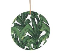 Ttkjshmgc Tropical Banana Palm Leaf -Print Round Aluminum Pendants Bulk Custom Christmas Aluminum Ornaments For Diy Multi-Size Decorative Tags For Events Crafting. 8cm