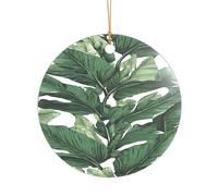 Ttkjshmgc Tropical Banana Palm Leaves -Print Acrylic Round Pendant Gold Lanyard, Custom Christmas Ornaments For Tree Wedding Party Decor.