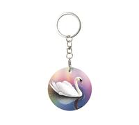 Ttkjshmgc White Swan -Print Classic Round Metal Keychain - Engravable Gift For Partners, Family & Special Occasions With Protective Case