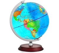 TTKTK Illuminated World Globe for Kids & Adults All Ages with Wooden Stand,Built in LED for Educational Night View Globe lamp for Kids Home Décor and Office Desktop（Contains pen and Cleaning Cloths）