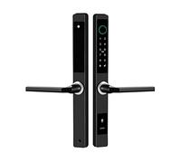 TTLock APP Waterproof Smart Fingerprint Password Lock Bridge-Cut Aluminum Alloy for Outdoor Push Pull Sliding Frame Glass Door (Color : Black A TTLock 8525)