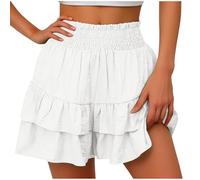 TTNTTR Women's Mini Double Layered High Waist Flared Skort Fashion Solid Color Pleated Skirts Workout Sport Short Skorts Club Party Skirt, White, S