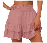 TTNTTR Women's Mini High Waist Flared Flowy Skort - Double Layered Ruffle Solid Color Pleated Skirts - Workout Sport Club Party Short Skort, Z01 Rose Gold, M