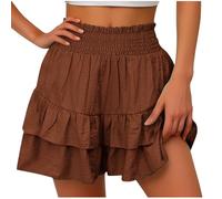 TTNTTR Women's Mini Skirt Double Layered Ruffle Flowy High Waist Flared Skort Fashion Solid Color Pleated Workout Sport Club Party Short, Coffee, S