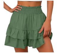 TTNTTR Women's Mini Skirt Double Layered Ruffle Flowy High Waist Flared Skort Fashion Solid Color Pleated Workout Sport Club Party, Z01 Green, XL